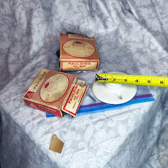 2 Vintage white 4" Paulding Porcelain Light fixtures with ruined boxes 1625 NOS - Picture 6 of 7